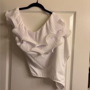 Elegant White Ruffled one shoulder bodysuit